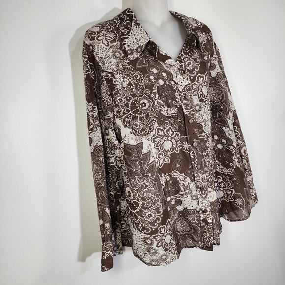 Coldwater Creek Womens Shirt 2X Silk Blend Floral Long Sleeve Button Lightweight - Picture 4 of 9